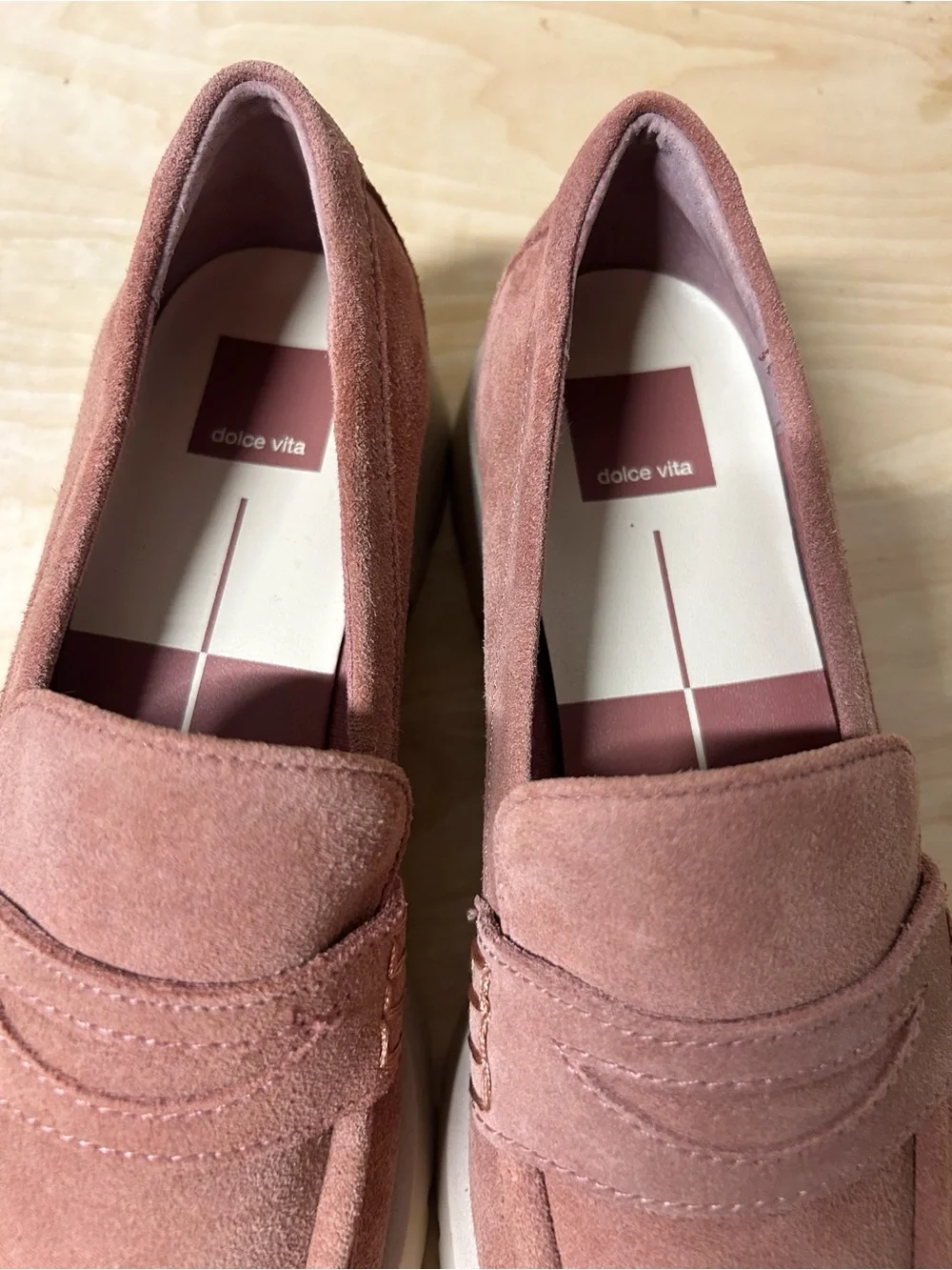 Dolce Vita Elias Suede Penny Loafers in Mauve with Lug Soles, New Without Box
